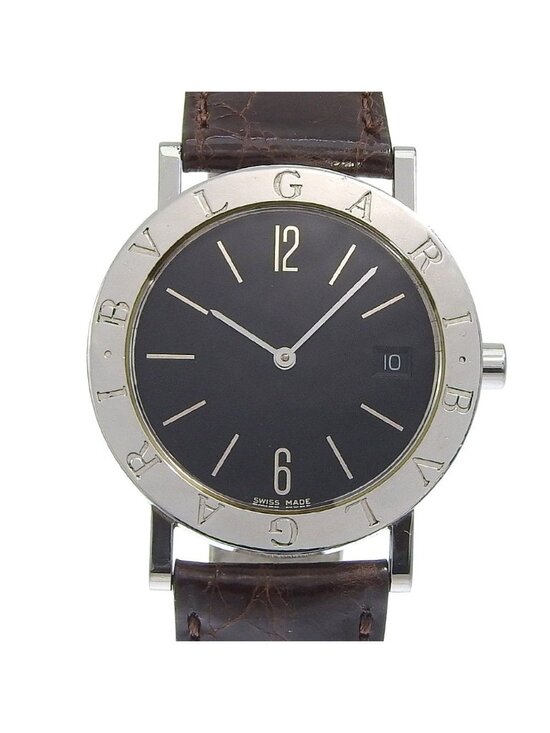 Bvlgari Stainless Steel Leather Quartz Analog Display Black Dial Watch main image 4